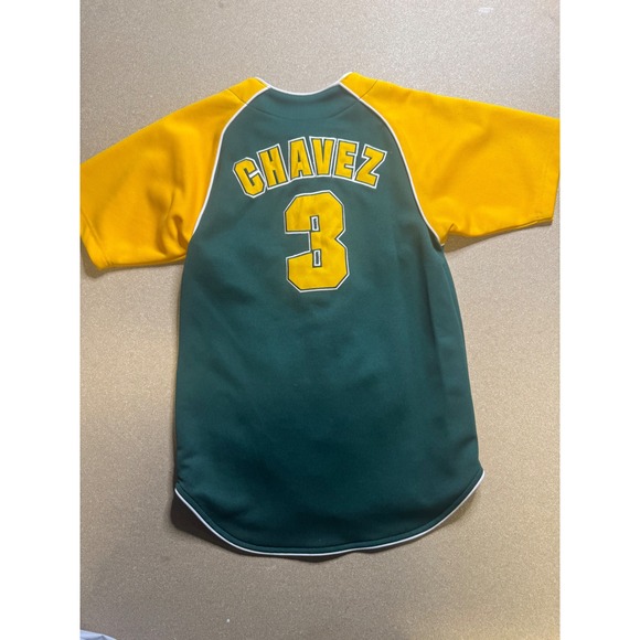 Kids Athletics Chavez #3 Baseball Jersey True Fan MLB Oakland Green Gold - Picture 4 of 9